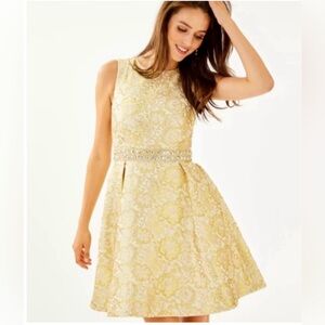 Lilly Pulitzer Levy Dress Gold Metallic Blooming Floral Brocade size 6